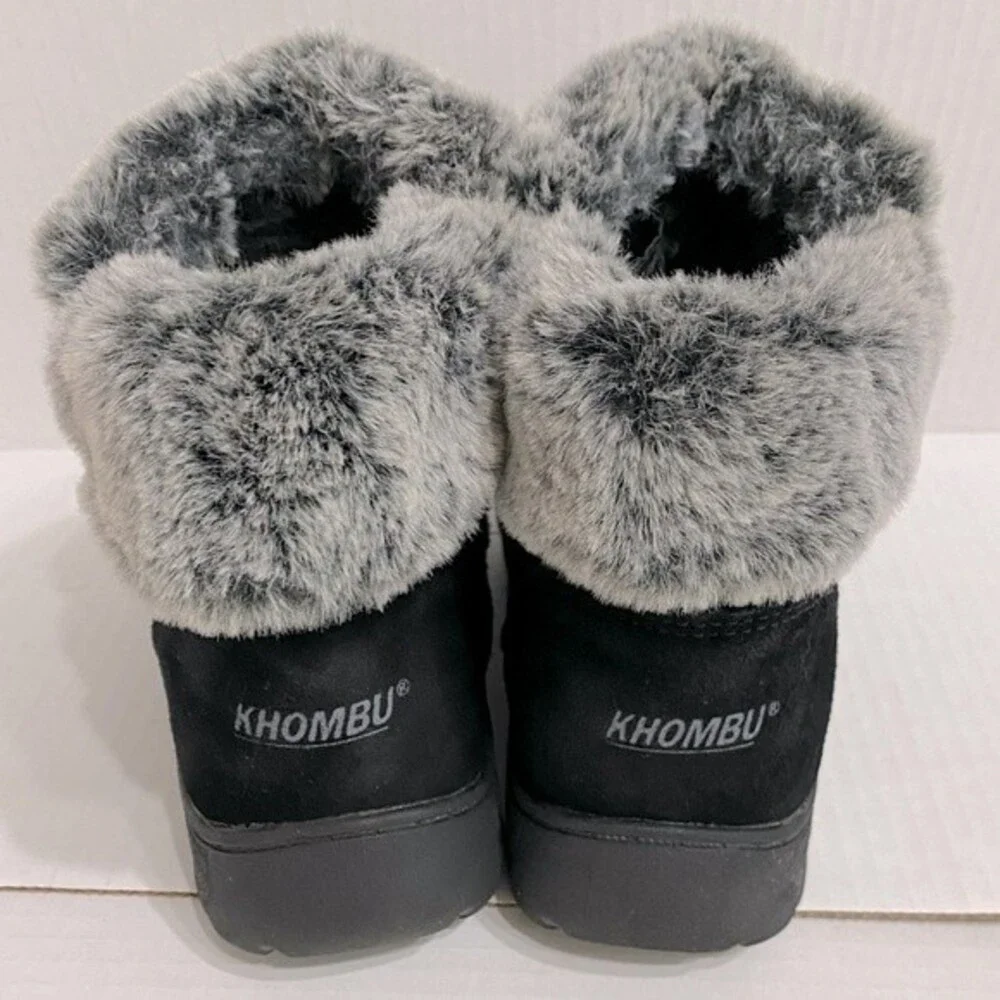 Khombu Women's Jessica Ankle Boots Faux Fur Shearling Lining-Size 6M